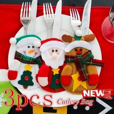 Cute Christmas Table Decoration Cutlery Bag/Santa Claus /Snowman/ Elk/ Kitchen Tableware Holder Pocket