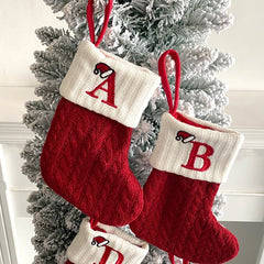 Cozy Knit Socks, Embroidered Candy Gift Bag, Letter Christmas Stocking - Perfect for the Little Ones!