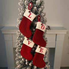 Cozy Knit Socks, Embroidered Candy Gift Bag, Letter Christmas Stocking - Perfect for the Little Ones!