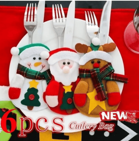 Cute Christmas Table Decoration Cutlery Bag/Santa Claus /Snowman/ Elk/ Kitchen Tableware Holder Pocket