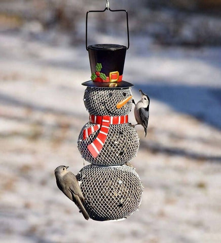 ⛄Solar Snowman Metal Mesh Bird Feeder🐦